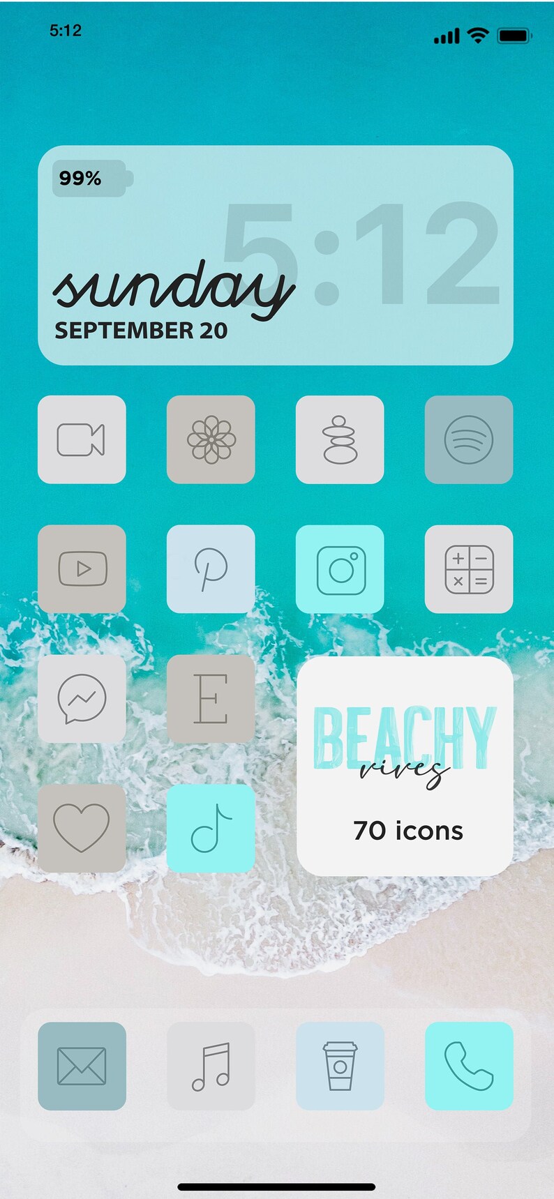 BEACH Ios Icon Pack Aesthetic Iphone Ios 14 Pastels Custom Etsy