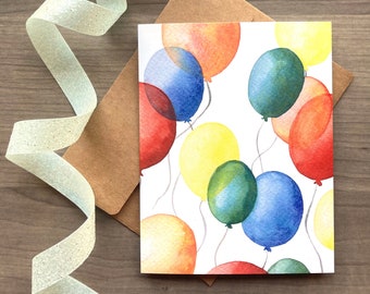 Watercolor Birthday Card, Balloon Birthday Card, Happy Birthday Card for Dad, Watercolor Card for Him, Watercolor Balloon Card