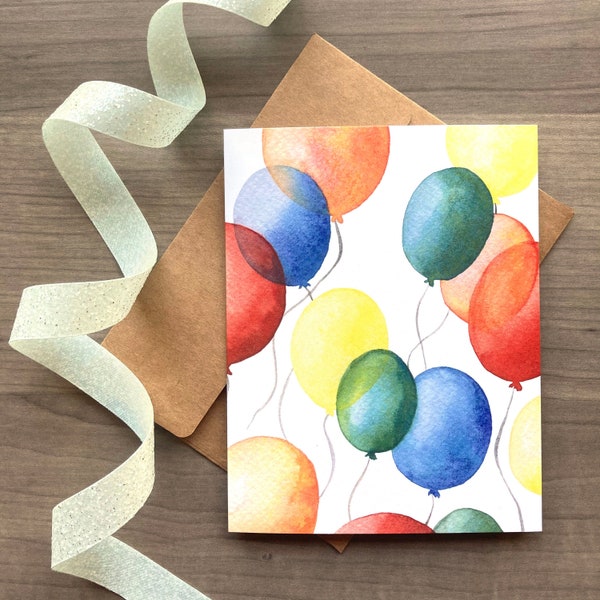 Watercolor Birthday Card, Balloon Birthday Card, Happy Birthday Card for Dad, Watercolor Card for Him, Watercolor Balloon Card