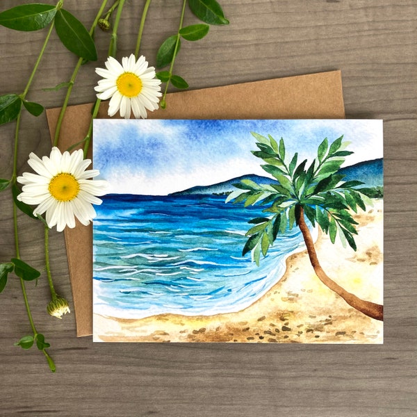 Hawaii Card, Beach Greeting Card, Tropical Greeting Cards, Watercolor Tropical Beach Cards, Watercolor Ocean Card, Hawaiian Birthday Card