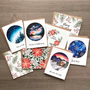 Watercolor Christmas Cards, Bulk Holiday Cards, Greeting Card Variety Pack, Handmade Holiday Cards, Unique Christmas Cards