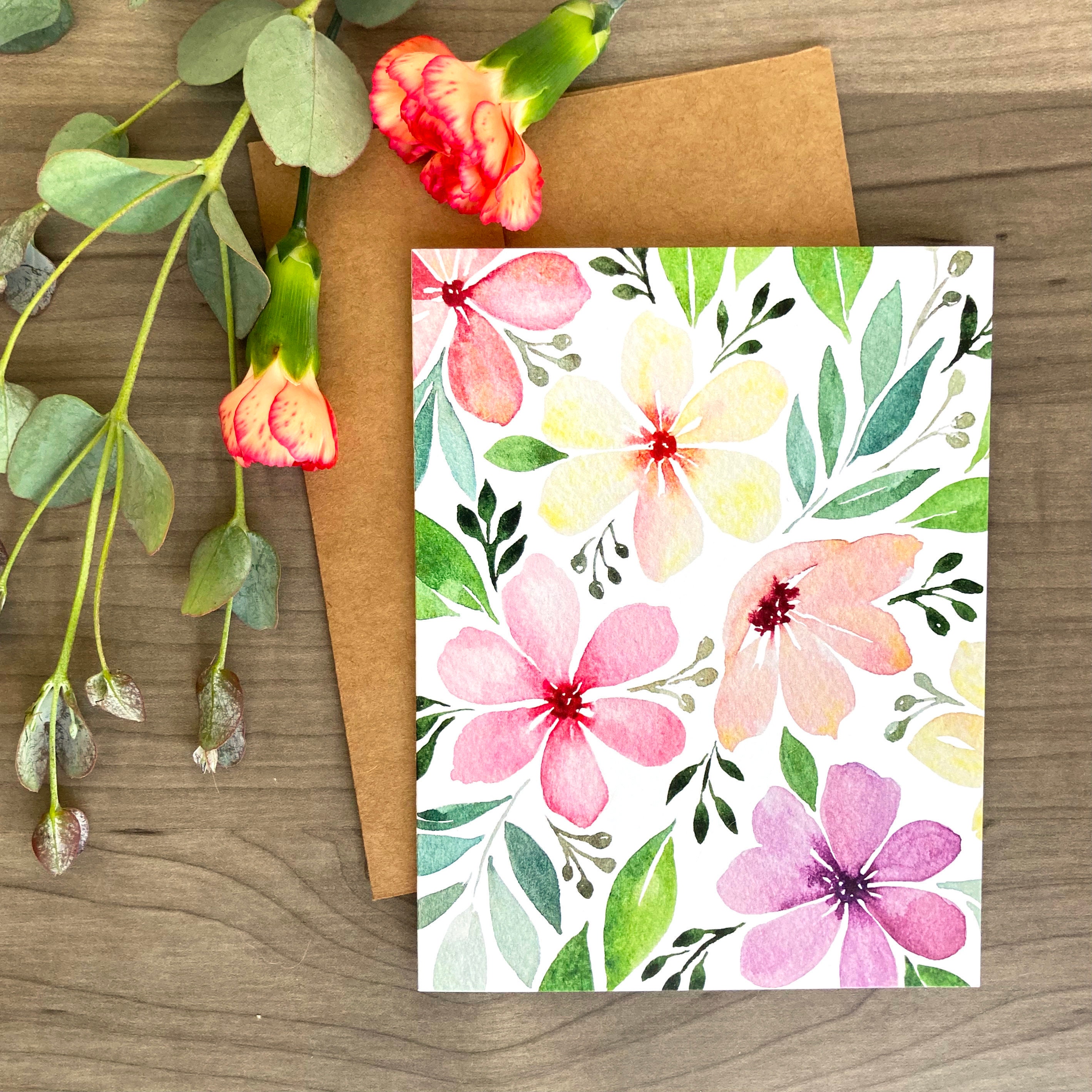Card with watercolor flowers -  English