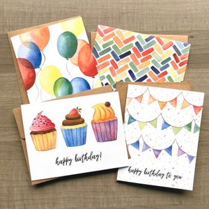 Watercolor Birthday Card Set, Assorted Birthday Cards, Birthday Card Pack, Handmade Birthday Cards, Colorful Birthday Note Card