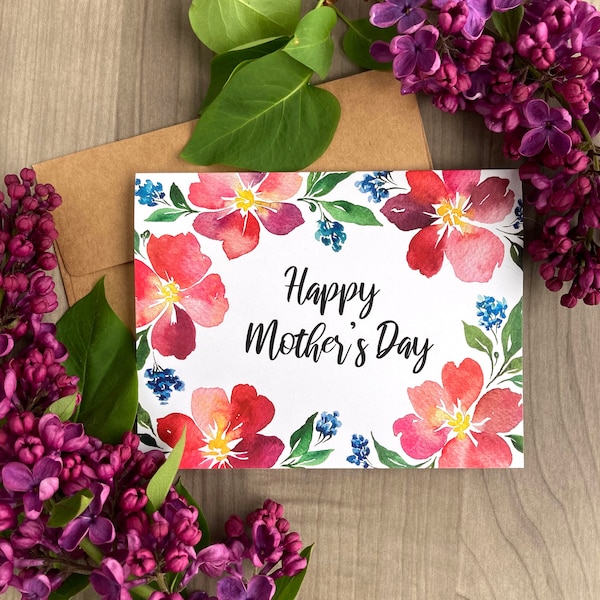 Flower Mothers Day Card, Pretty Mother's Day Card, Happy Mothers Day Card, Watercolor Notecards for Mom, Floral Notecard Set