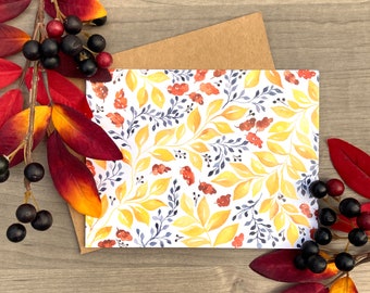 Fall Leaves Card, Autumn Leaves Stationery, Autumn Greeting Card, Watercolor Fall Leaves, Blank Fall Cards, Fall Stationery Set