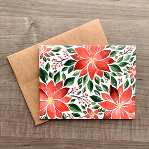 Poinsettia Christmas Cards, Watercolor Christmas Card Set, Blank Holiday Cards, Floral Christmas Card, Pack of Holiday Cards