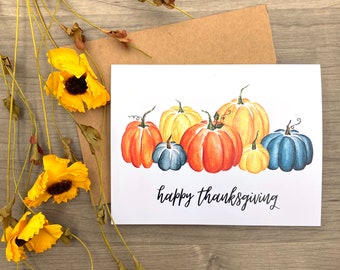 Thanksgiving Pumpkin Card, Thanksgiving Watercolor Cards, Autumn Greeting Card, Fall Card Set, Thanksgiving Stationery