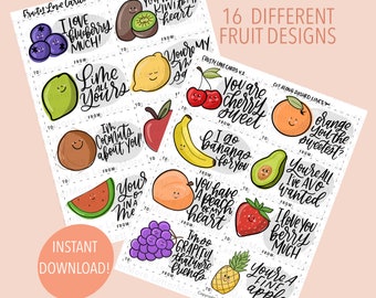 Ensemble fruité de la Saint-Valentin, Saint-Valentin à imprimer pour l'école, Saint-Valentin pour la classe, Saint-Valentin à imprimer pour les enfants, Carte Galentines, Notes de boîte à lunch