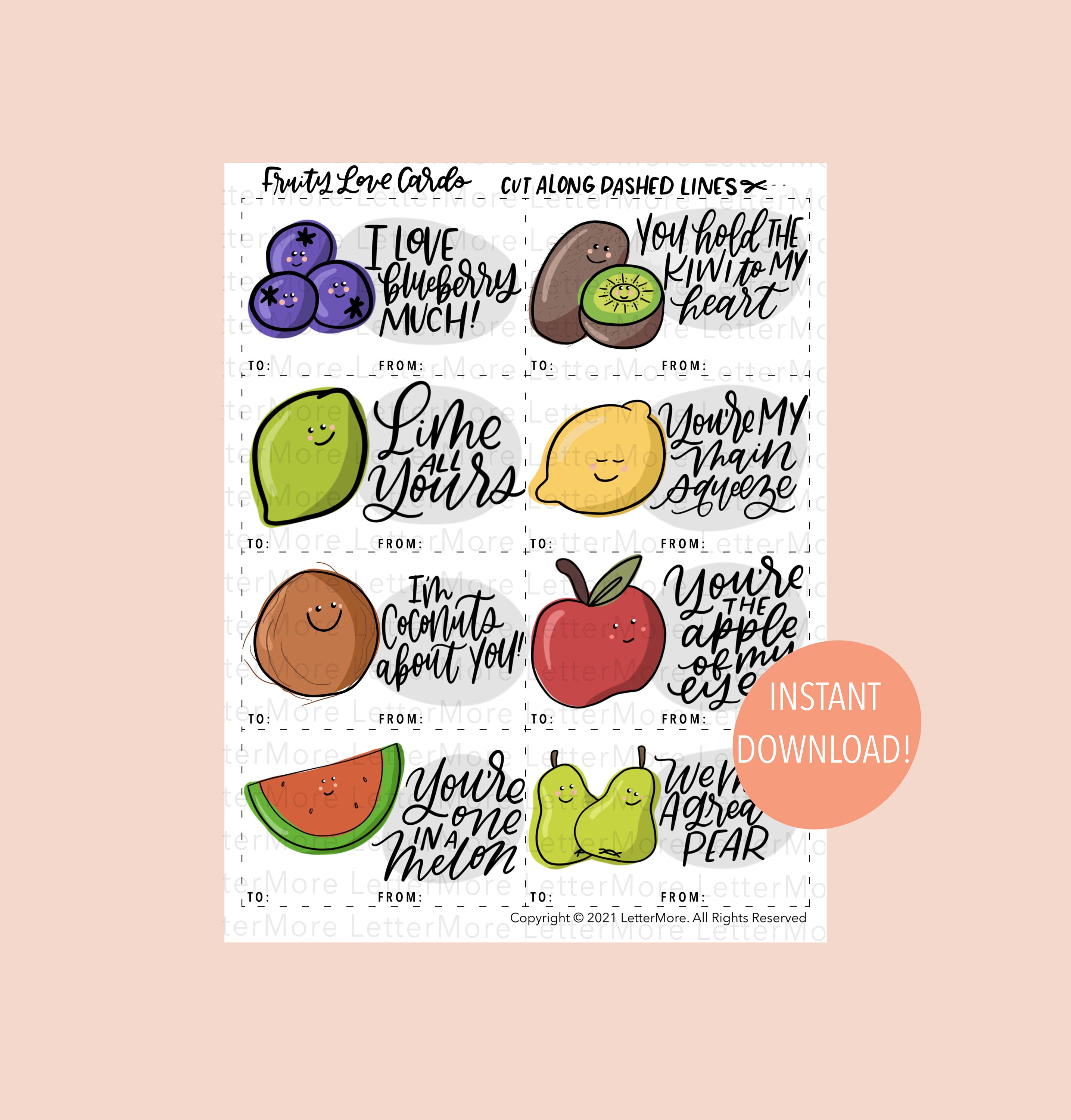 Fruity Valentine Card Printables Valentine Tags for School - Etsy