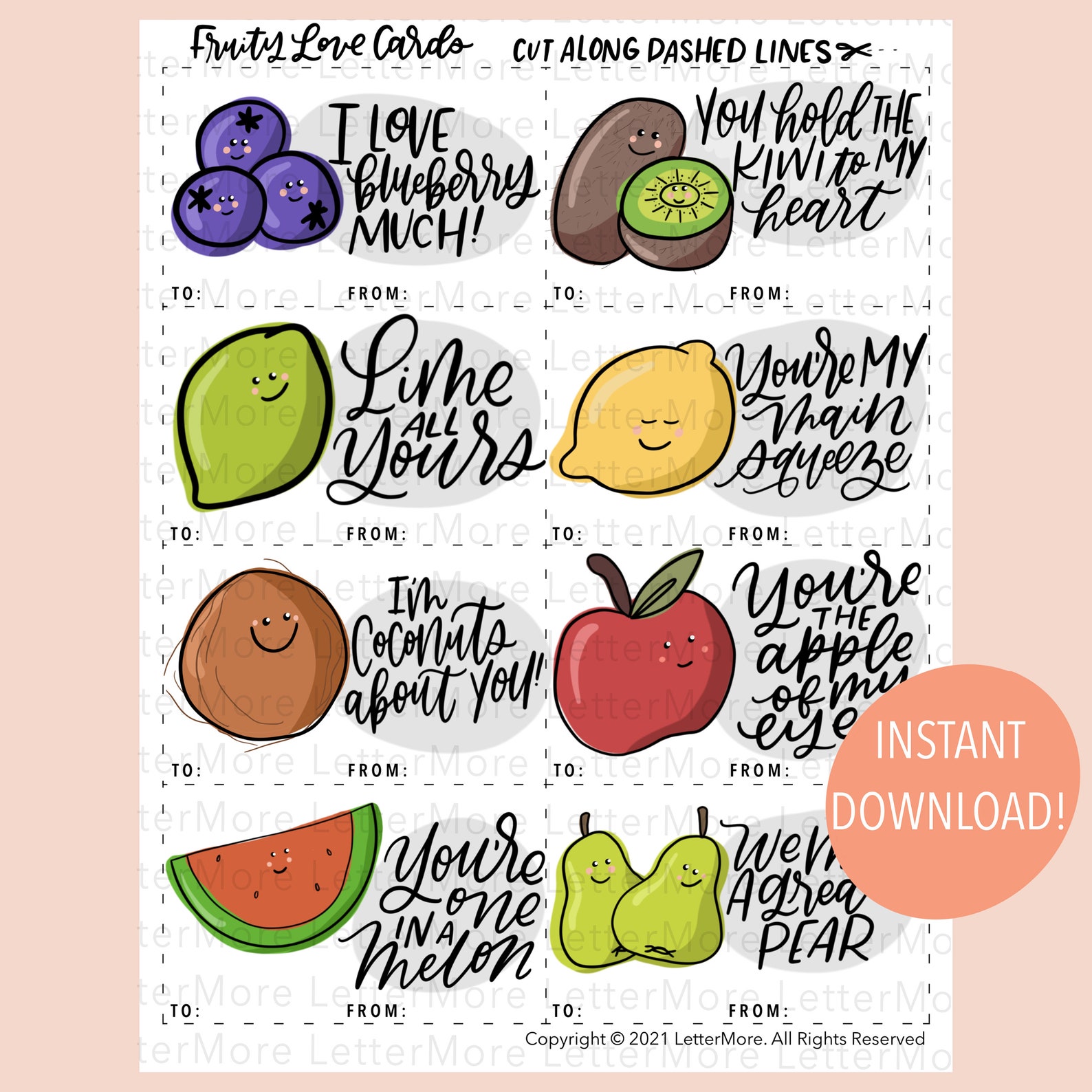Fruity Valentines Set Printable Valentines for School - Etsy