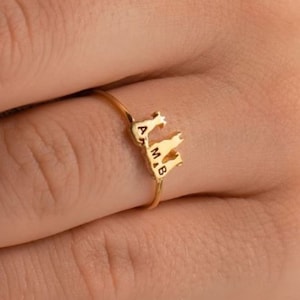 Personalized Pet Ring 18k Gold, Dainty Engraved Animal Initial Ring, Pet Memorial Jewelry,