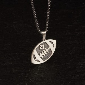 American Football Silver Pendant Necklace , Sport Men Jewelry, graduation gift for boys, Number Men Necklaces,, Personalized Gift for him