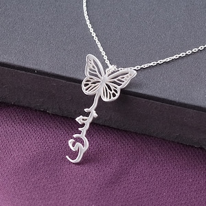 Personligt fjärilshängehalsband med arabiskt namn, mors dag-presenter, arabiskt namnhalsband i 925 sterlingsilver, personliga smycken bild 1