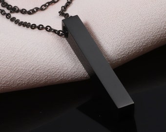 Men&#39;s Necklace - Black Bar Necklace - Men&#39;s Jewelry - Custom Men Necklace - Gifts for him -  Customized Bar Pendant - Names and Initials