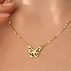 14K Gold Butterfly Necklace, Tiny Butterfly Necklace, Dainty Butterfly Necklace, Minimalist Butterfly Necklace, Gift for Her,Gift for Mother