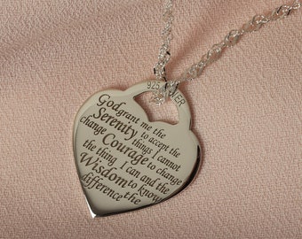 Serenity Prayer Necklace with Heart Shape, Serenity Prayer Charm, God Grant Me The Serenity, Recovery Necklace, The Serenity Prayer
