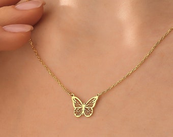 14K Gold Butterfly Necklace, Tiny Butterfly Necklace, Dainty Butterfly Necklace, Minimalist Butterfly Necklace, Gift for Her,Gift for Mother