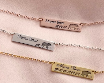 Collana Mama Bear Oro, Regali per la festa della mamma, Gioielli regalo per la nuova mamma, Collana con barra d&#39;oro 14k, Regalo per la mamma, Regalo di compleanno per la mamma