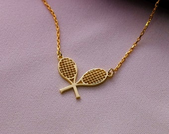 Dainty Tennis Necklace Gold - Tennis Sport Gift - Tennis Player Necklace - Silver Tennis Rackets - Tennis Team Gift - Tennis Coach Gift
