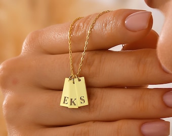 Collana con etichetta iniziale delicata in oro 14k, collana con etichetta iniziale personalizzata, collana con nome etichetta barra personalizzata, regali da damigella d&#39;onore, regalo per lei