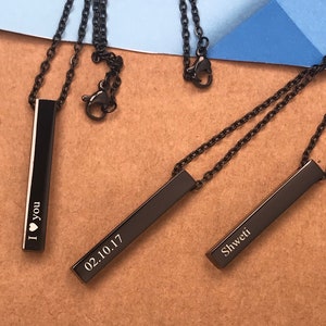 Bar Necklace -Personalized Gifts - Men's Necklace - Gifts For Him -Engraved Custom Necklace for Men - Names and Initials - Men's Jewelry