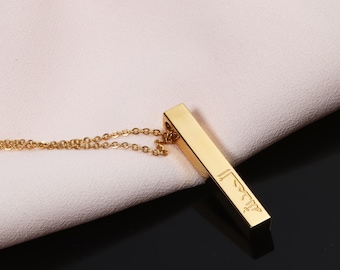 Gold Bar Necklace- Personalized Bar Necklace -Engraved Bar Necklace-Personalized Gifts - Men&#39;s Necklace - Men&#39;s Jewelry