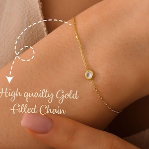 14k Gold Diamond Station Chain Bracelet for Women, Dainty Diamond Bracelet, Diamond Bezel Bracelet, Bracelets for Women, Gift for Her