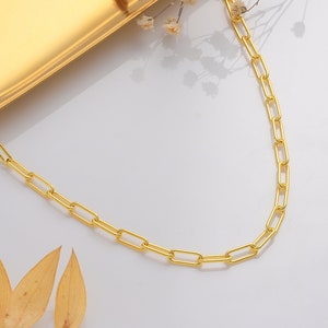 14K Gold Link Chain Necklace, Paperclip Link Chain Necklace, Everyday Chain Necklace, Gift for Her, Gift for mom, Layering Necklace