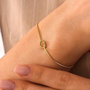 14k Gold Knot Bracelet For Women, Snake Chain Bracelet, Friendship Bracelet, Love Knot Bracelet, Couples Bracelet, Mother Daughter Gift