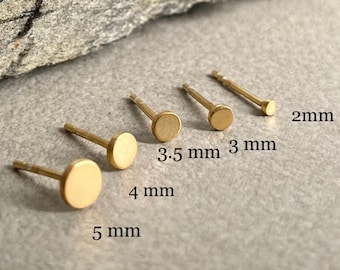 Dainty Super Tiny Circle Stud Earrings - 2 mm, 3mm, 3,5mm, 4mm, 5mm diameters - Dot Stud Earrings - 14k Stud Earrings - Gift for daughters