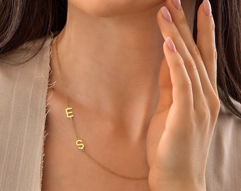 14K Gold Initial Necklace, Sideways Initial Necklace, Custom Letter Necklace, Gold Name Necklace, Personalized Jewelry, Gift For Her