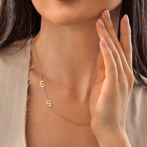 14K Gold Initial Necklace, Sideways Initial Necklace, Custom Letter Necklace, Gold Name Necklace, Personalized Jewelry, Gift For Her