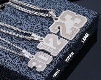 Collar con número deportivo personalizado y nombre - Colgante con número de béisbol, fútbol, baloncesto y nombre - Collar con número de camiseta - Navidad