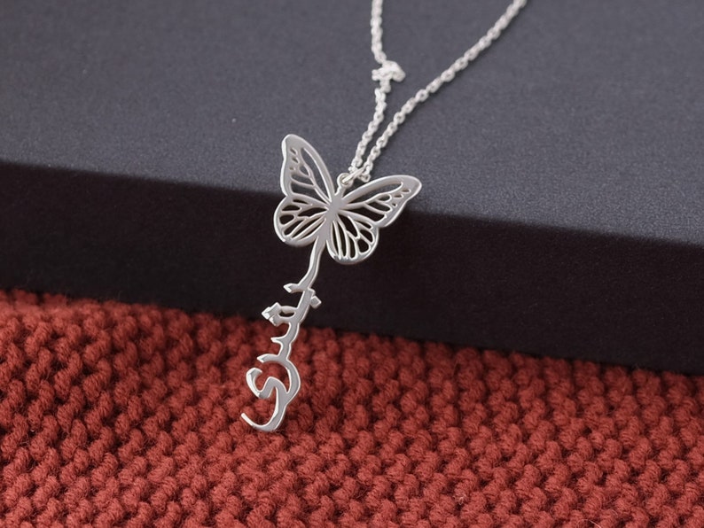 Personligt fjärilshängehalsband med arabiskt namn, mors dag-presenter, arabiskt namnhalsband i 925 sterlingsilver, personliga smycken bild 6
