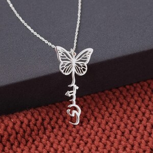 Personligt fjärilshängehalsband med arabiskt namn, mors dag-presenter, arabiskt namnhalsband i 925 sterlingsilver, personliga smycken bild 4