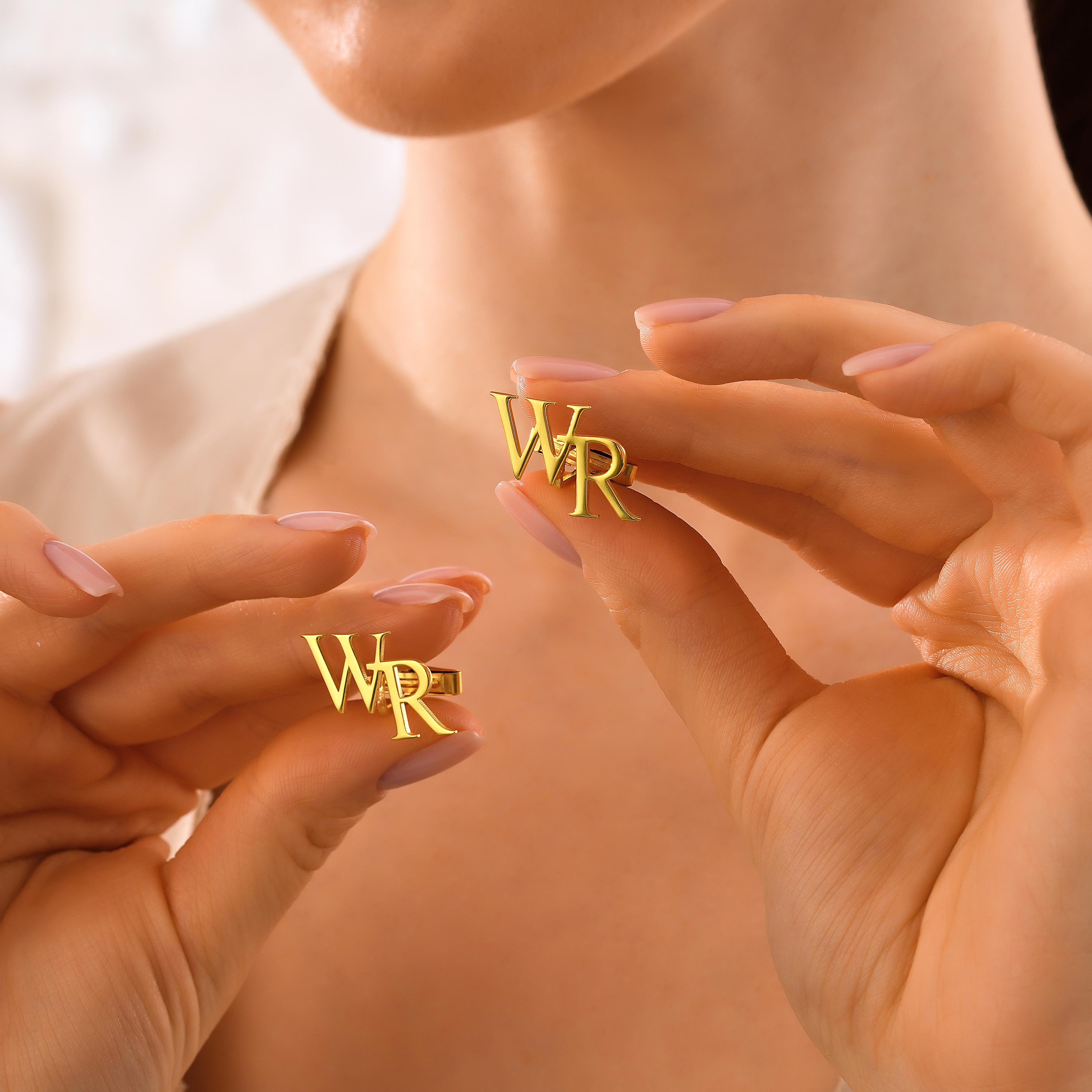 Boutons De Manchette Personnalisables Or 14 Carats - Initiale Gravable, Neufs Avec étiquettes