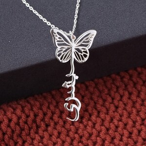 Personligt fjärilshängehalsband med arabiskt namn, mors dag-presenter, arabiskt namnhalsband i 925 sterlingsilver, personliga smycken bild 5
