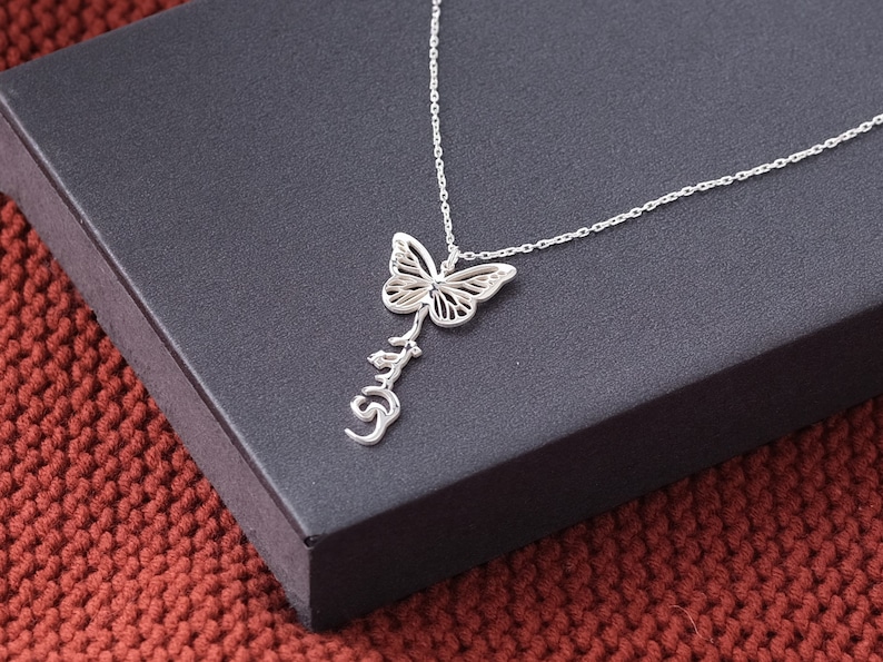 Personligt fjärilshängehalsband med arabiskt namn, mors dag-presenter, arabiskt namnhalsband i 925 sterlingsilver, personliga smycken bild 3