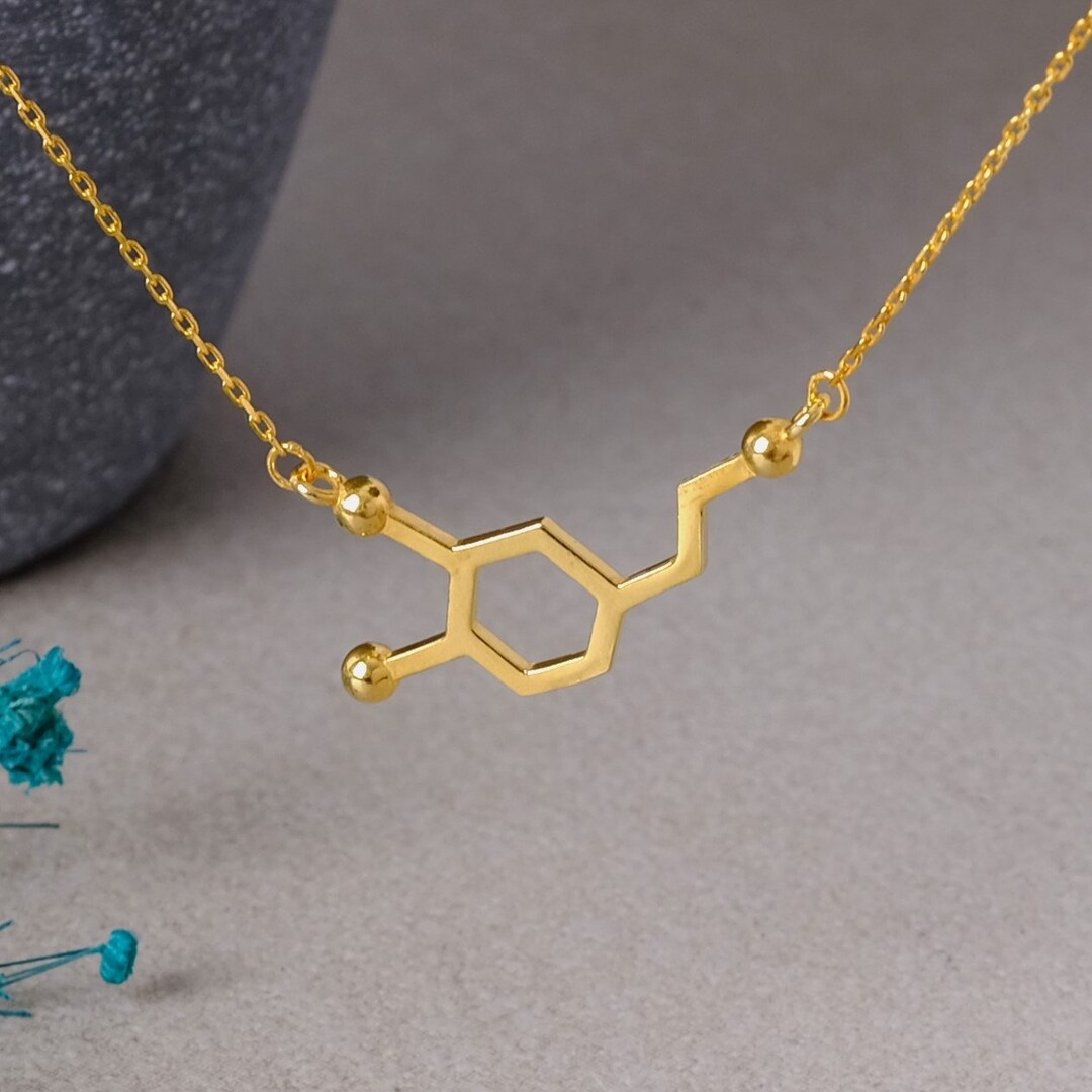 Dopamine Molecule Necklace 925 Sterling Silver, Chemistry Necklace