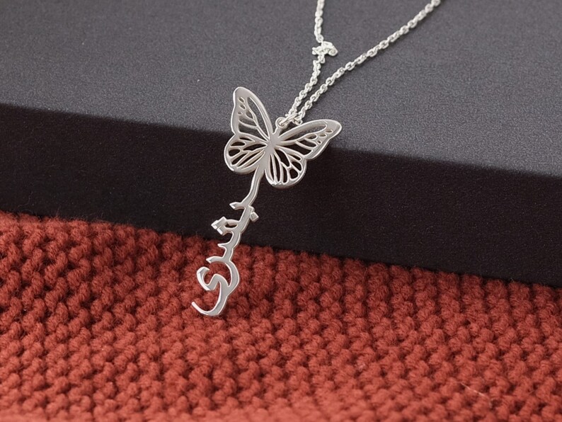Personligt fjärilshängehalsband med arabiskt namn, mors dag-presenter, arabiskt namnhalsband i 925 sterlingsilver, personliga smycken bild 7