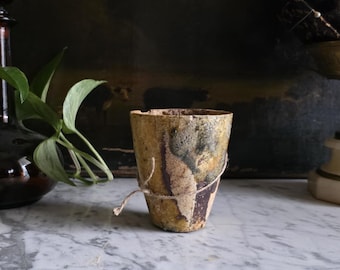 Antique Industrial Firing Crucible - Rare Yellow & Maroon Wabi-Sabi Foundry Pot