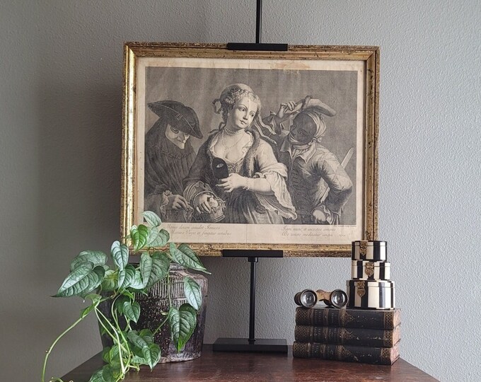 Featured listing image: Antique Venetian Etching "Three Half-length Figures from a Venetian Carnival" by Niccolò Cavalli Circa 1800 - Elinore & John McGuire Estate