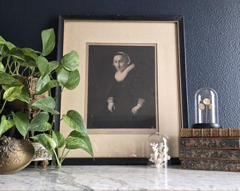 Framed Antique 19th Century Rembrandt Engraving Young Dutchwoman by Wilhelm Hecht