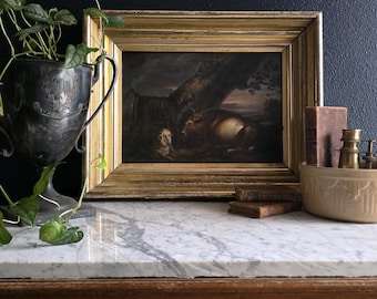 Antique Dutch or Flemish Oil Painting of Livestock on Copper Panel, Circa 1700s - 1800s
