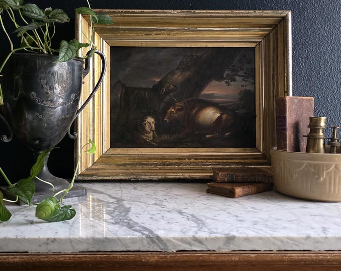 Featured listing image: Antique Dutch or Flemish Oil Painting of Livestock on Copper Panel, Circa 1700s - 1800s