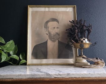 Antique Edwardian Bearded Gentleman Portrait – Crayon Enlargement in Gilded Frame