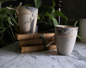 Set of 2 Antique Industrial Ceramic Crucibles - Primitive Stone Firing Pots