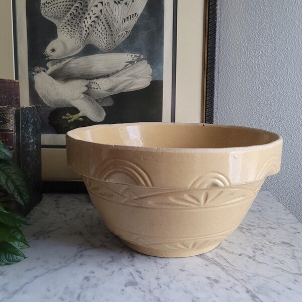 Cuenco grande para mezclar de cerámica vintage Robinson Ransbottom Yellowware de 12"