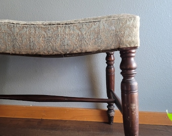 Antique Sitting Bench - Found Objects - Ornate Fabric and Wood Bench
