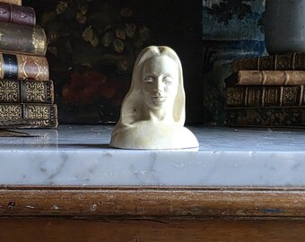 1940 Ceramic Folk Art Bust, Vintage Female Sculpture, Hand-Signed B. Craney